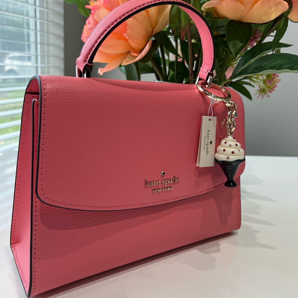 🍦Kate Spade Peach Pink Top Handel Satchel With Ice Cream Purse Charm🍦